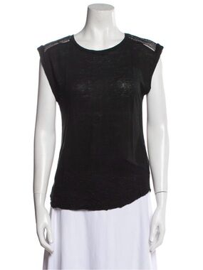 Maje Black Silver Beaded-Trim Cap Sleeve Tank